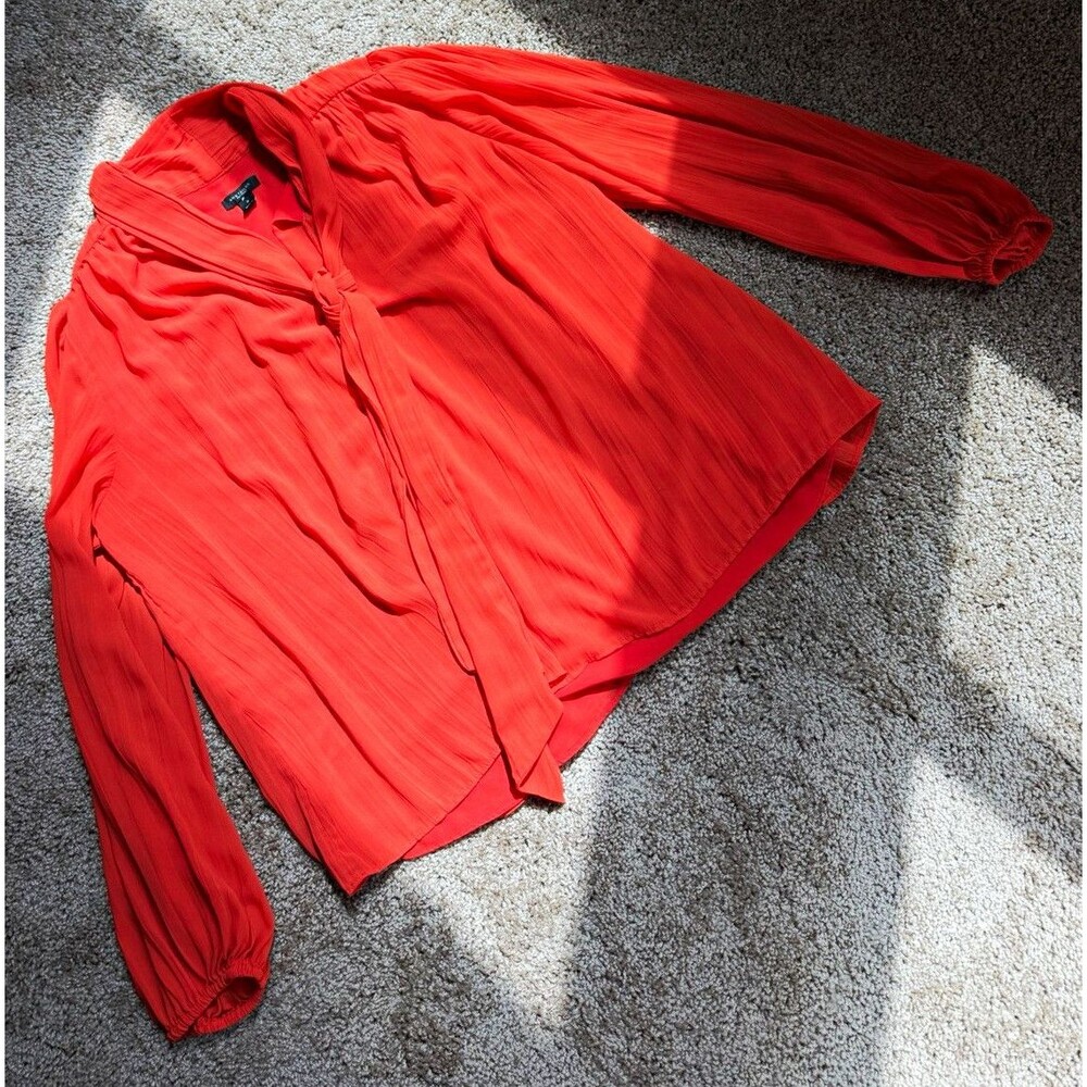 Ann Taylor Factory Women's M Regular Orange Solid Long Sleeve Blouse